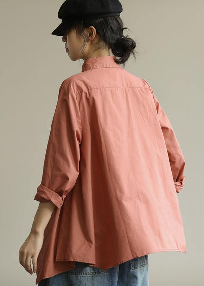 Natural lapel asymmetric top Wardrobes orange blouse - SooLinen