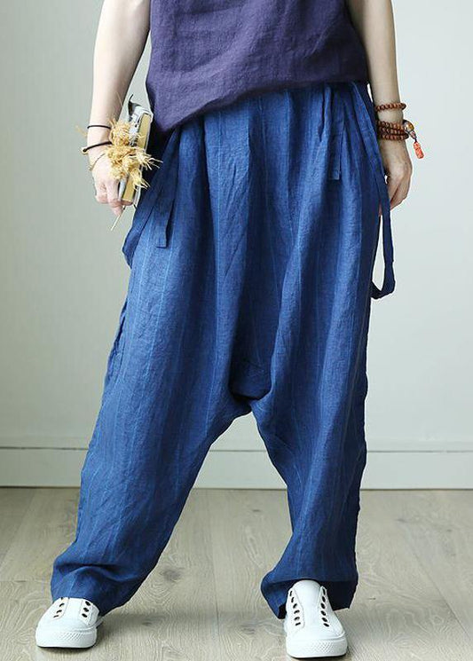 Natural linen crane Korea Casual Personality Vertical Grain Loose Jumpsuit - SooLinen