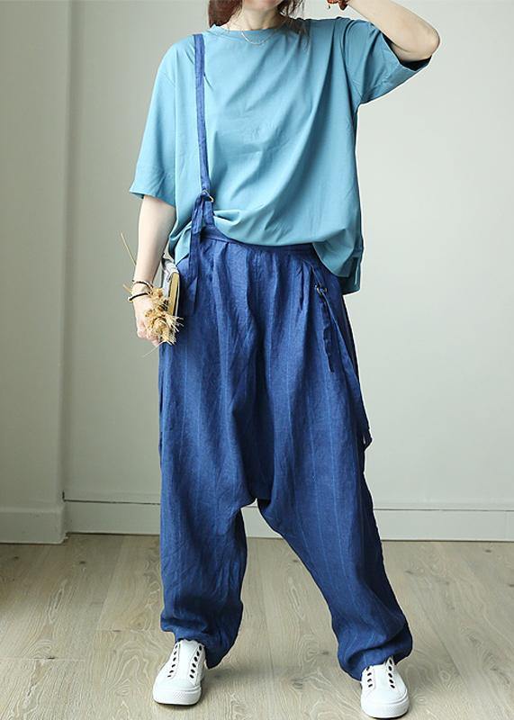 Natural linen crane Korea Casual Personality Vertical Grain Loose Jumpsuit - SooLinen