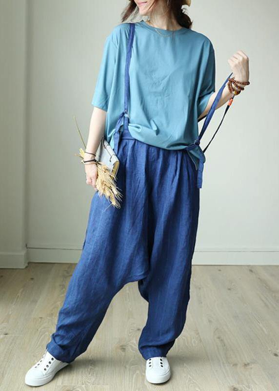 Natural linen crane Korea Casual Personality Vertical Grain Loose Jumpsuit - SooLinen