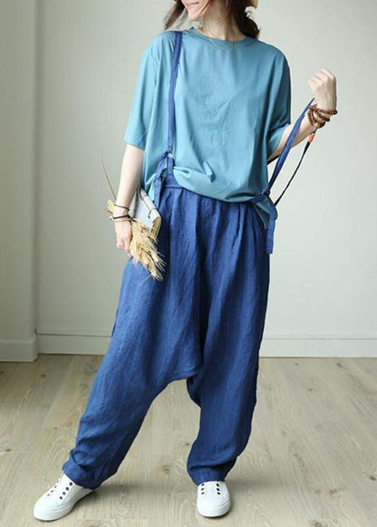 Natural linen crane Korea Casual Personality Vertical Grain Loose Jumpsuit - SooLinen