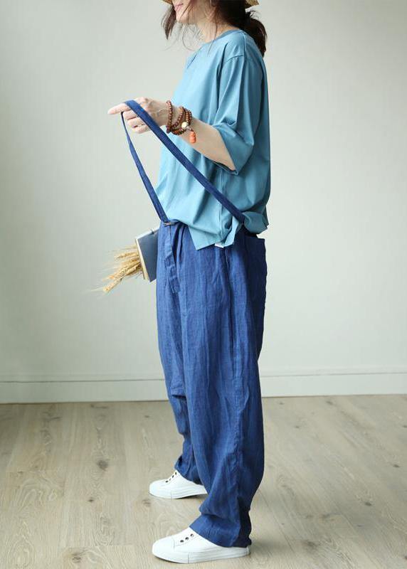 Natural linen crane Korea Casual Personality Vertical Grain Loose Jumpsuit - SooLinen