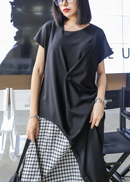 Natural o neck tie waist Blouse Neckline black shirt - SooLinen