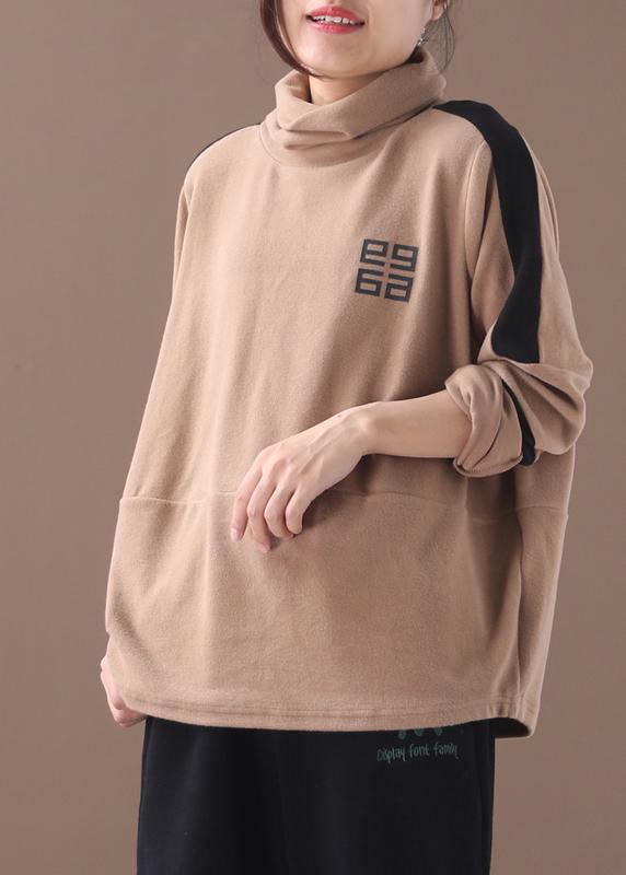 Natural patchwork cotton high neck box top Photography khaki top - SooLinen