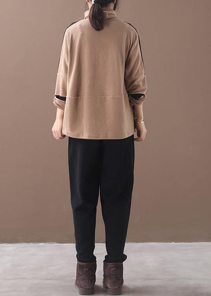 Natural patchwork cotton high neck box top Photography khaki top - SooLinen