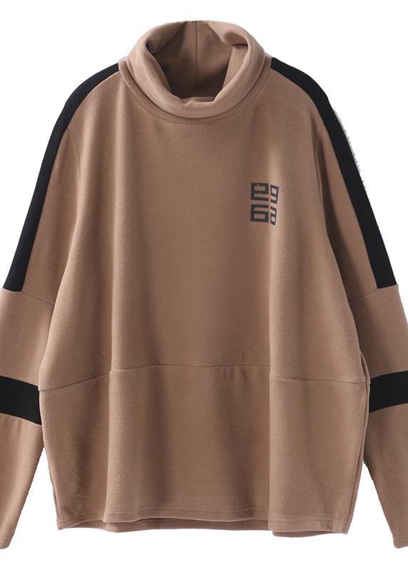 Natural patchwork cotton high neck box top Photography khaki top - SooLinen