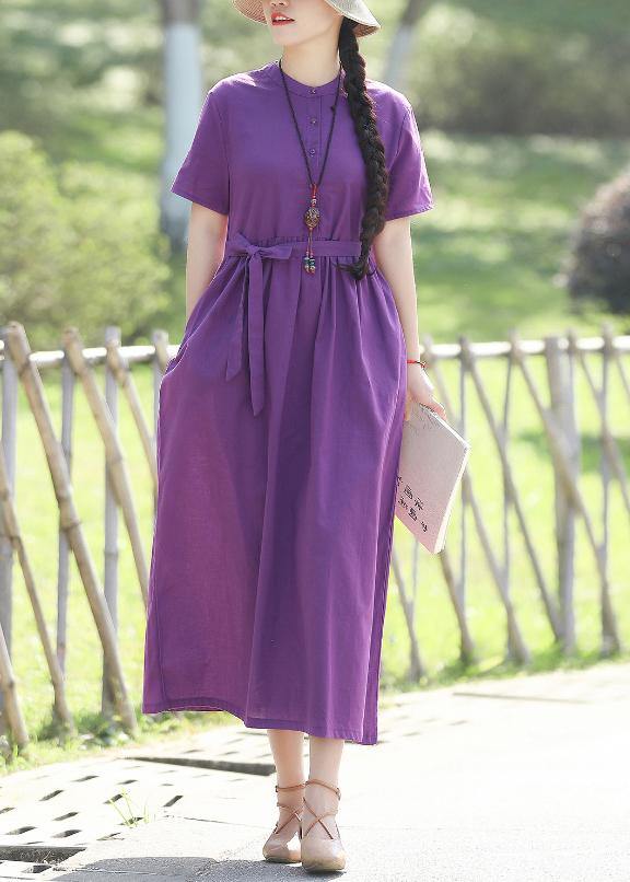 Natural purple linen Soft Surroundings fine Inspiration short sleeve loose summer Dress - SooLinen