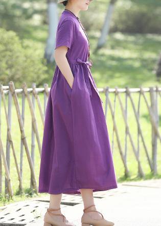 Natural purple linen Soft Surroundings fine Inspiration short sleeve loose summer Dress - SooLinen
