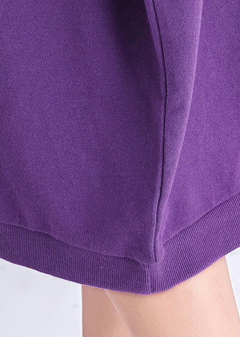 Natürlicher lila Druck Baumwollkleidung Damen Vintage Nähen O-Ausschnitt Baumwolle Sommerkleid