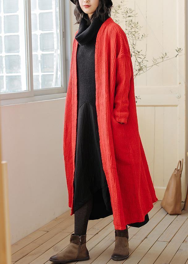 Natural red Plus Size trench coat Outfits pockets fall women coats - SooLinen
