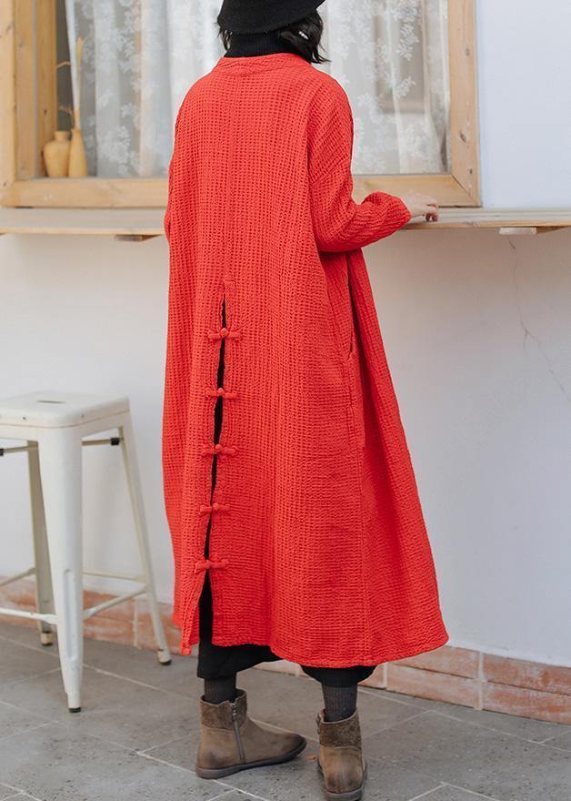 Natural red Plus Size trench coat Outfits pockets fall women coats - SooLinen