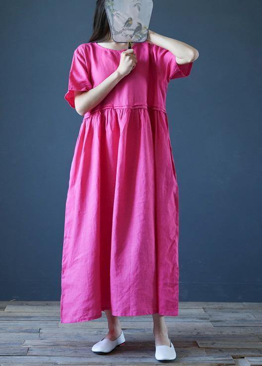 Natural rese linen Robes o neck Cinched Maxi summer Dress - SooLinen
