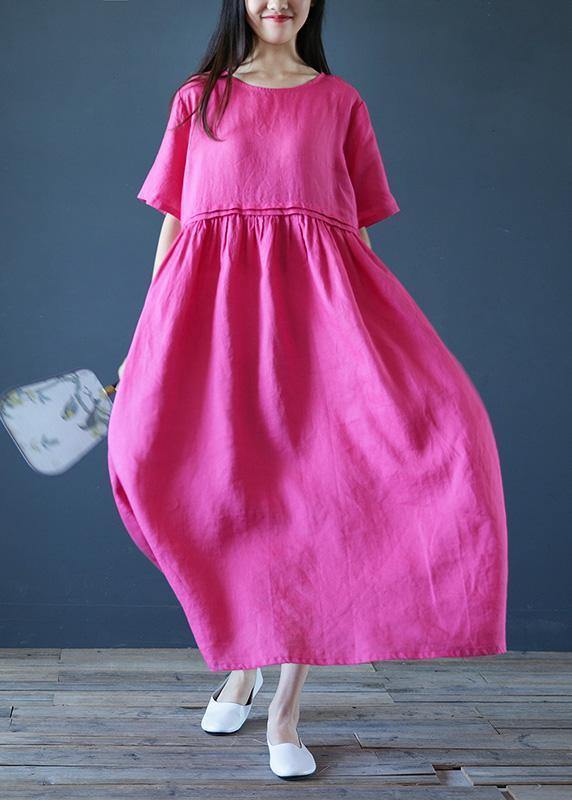 Natural rese linen Robes o neck Cinched Maxi summer Dress - SooLinen