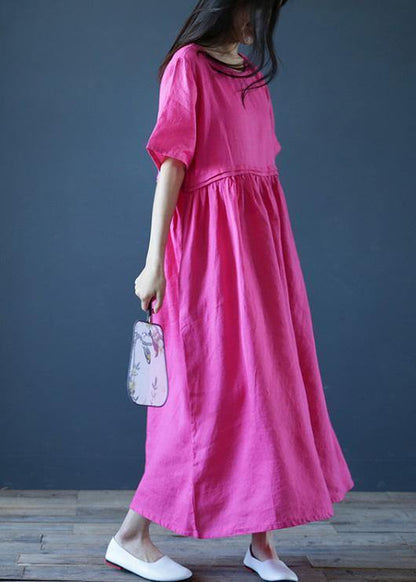 Natural rese linen Robes o neck Cinched Maxi summer Dress - SooLinen