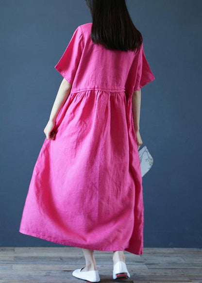 Natural rese linen Robes o neck Cinched Maxi summer Dress - SooLinen