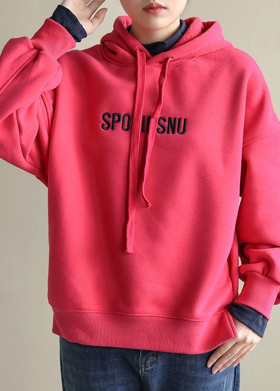 Natural rose cotton Blouse false two pieces Dresses hooded shirts - SooLinen