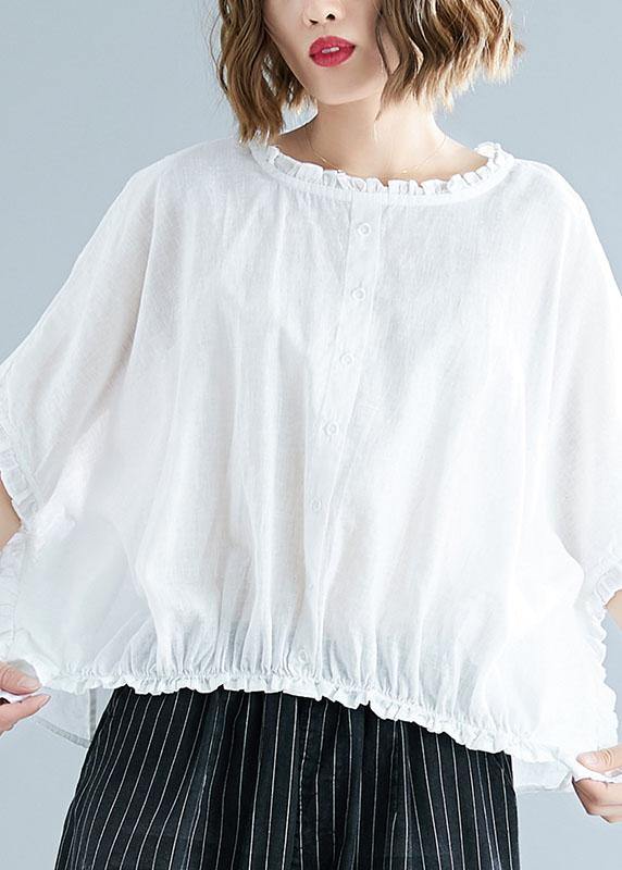 Natural ruffles cotton Long Shirts Tunic Tops white top summer - SooLinen