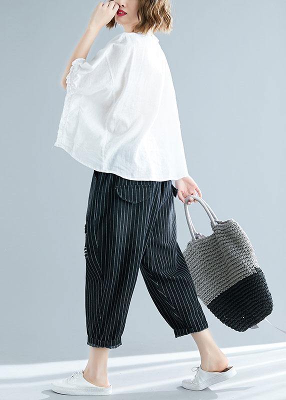 Natural ruffles cotton Long Shirts Tunic Tops white top summer - SooLinen