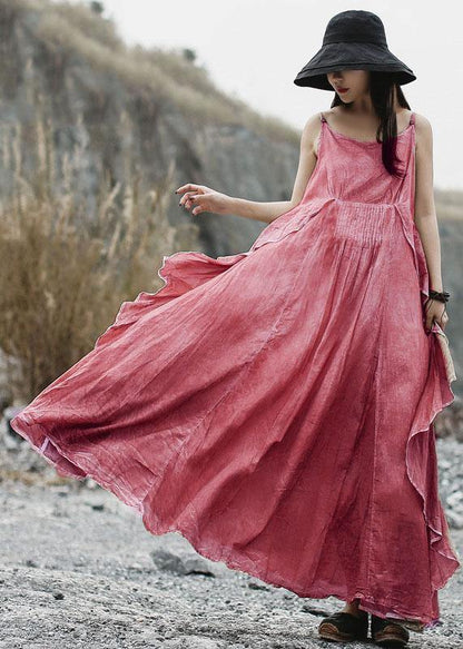 Natural ruffles side linen Robes Wardrobes pink layered Dress summer - SooLinen