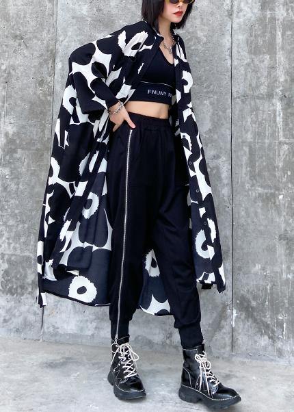 Natural stand collar asymmetric quilting dresses Inspiration black print Dresses - SooLinen