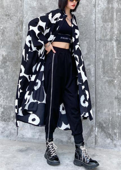 Natural stand collar asymmetric quilting dresses Inspiration black print Dresses - SooLinen