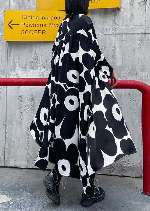 Natural stand collar asymmetric quilting dresses Inspiration black print Dresses - SooLinen