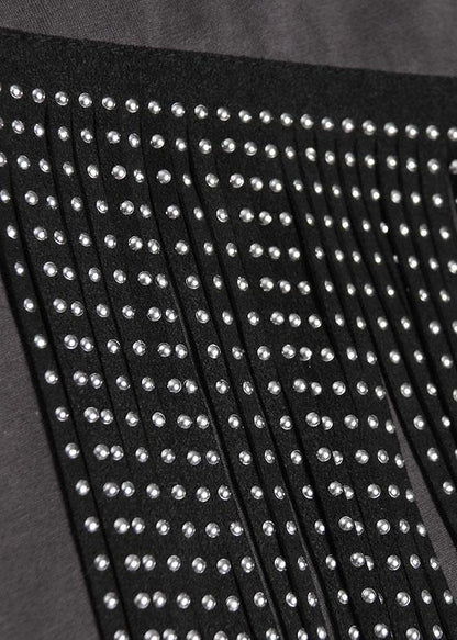 Natural tassel cotton clothes pattern black pullover fall - SooLinen