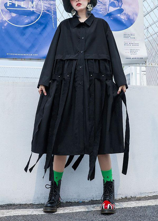 Natural tassel cotton dresses design black Dresses shirt Dress fall - SooLinen