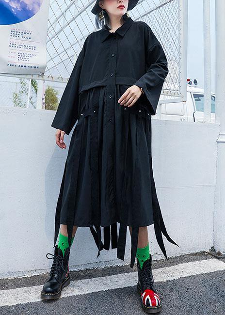 Natural tassel cotton dresses design black Dresses shirt Dress fall - SooLinen