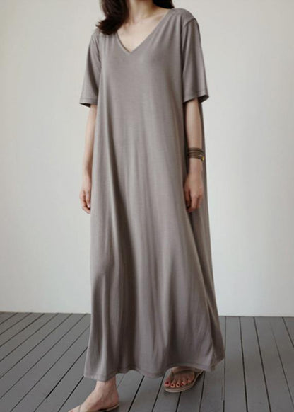 Natural v neck baggy cotton Tunics Work gray cotton Dress - SooLinen