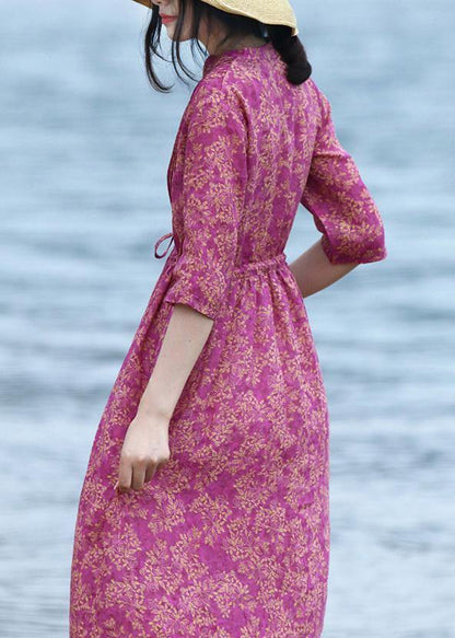 Natural v neck linen tie waist Wardrobes Shirts purple Dress - SooLinen