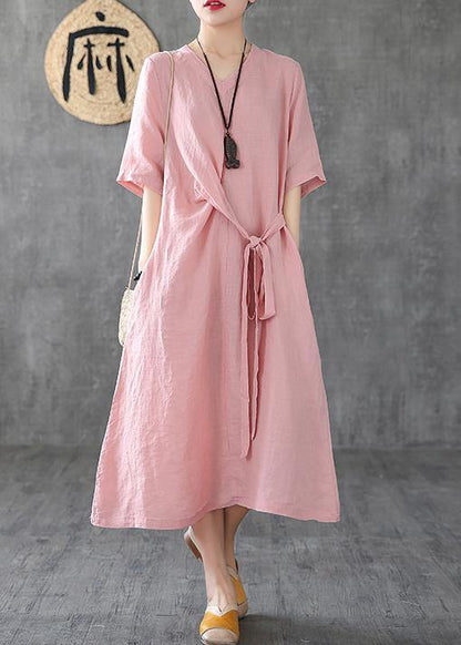 Natural v neck tunic linen dresses Fashion Ideas pink Dress summer - SooLinen