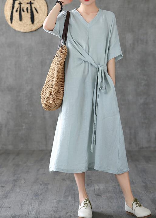 Natural v neck tunic linen dresses Fashion Ideas pink Dress summer - SooLinen