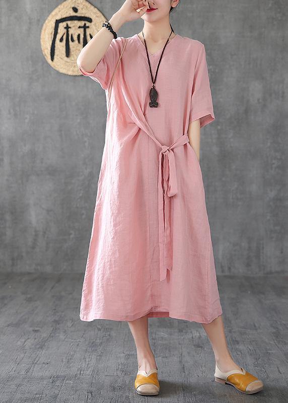 Natural v neck tunic linen dresses Fashion Ideas pink Dress summer - SooLinen
