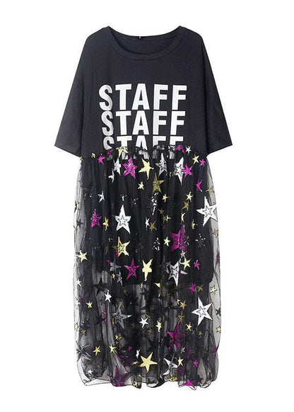 Natural white alphabet prints cotton clothes patchwork Plus Size summer Dress - SooLinen