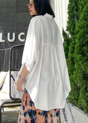 Natural white cotton clothes For Women wild short summer shirts - SooLinen