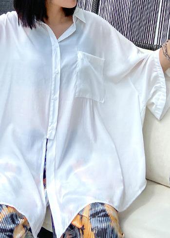 Natural white cotton clothes For Women wild short summer shirts - SooLinen