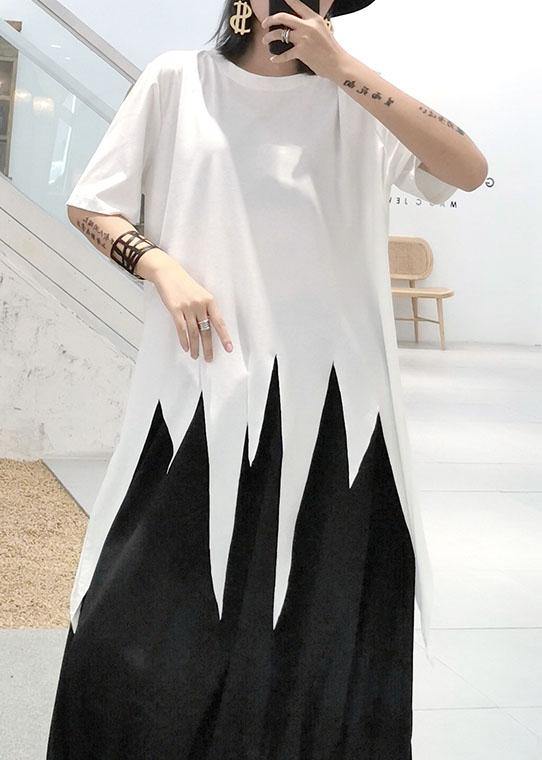 Natural white o neck cotton clothes For Women asymmetric hem silhouette summer top - SooLinen