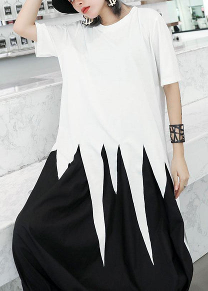 Natural white o neck cotton clothes For Women asymmetric hem silhouette summer top - SooLinen