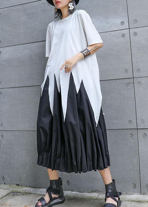 Natural white o neck cotton clothes For Women asymmetric hem silhouette summer top - SooLinen