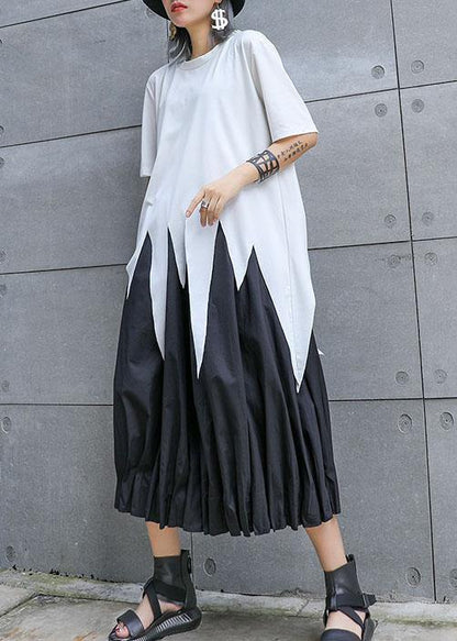 Natural white o neck cotton clothes For Women asymmetric hem silhouette summer top - SooLinen