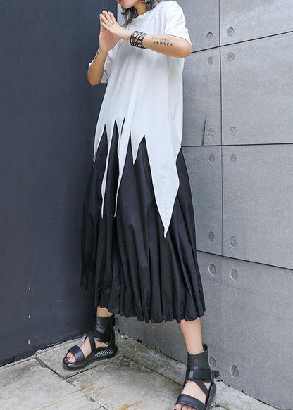 Natural white o neck cotton clothes For Women asymmetric hem silhouette summer top - SooLinen