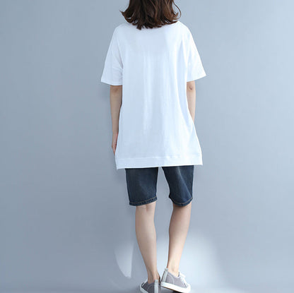 Natürliche weiße bedruckte Baumwollkleidung Omychic Photography Batwing Sleeve O-Ausschnitt Top