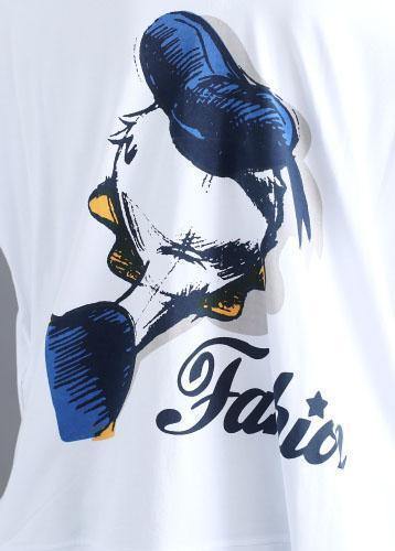 Natural white prints cotton Tunic v neck box summer blouses - SooLinen