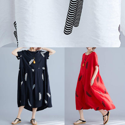 Natural Cinched cotton Long Shirts Wardrobes white prints Dress summer - SooLinen