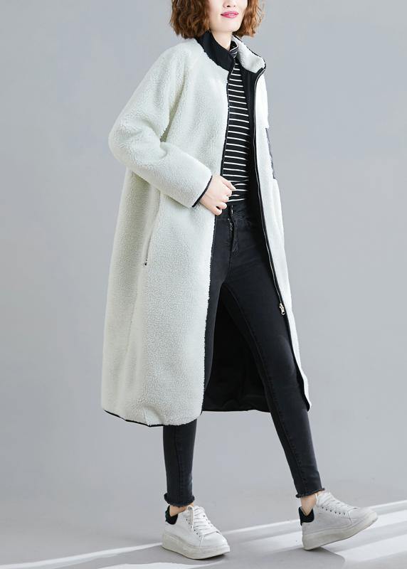 Natural zippered patchwork Plus Size tunics white box women coats - SooLinen