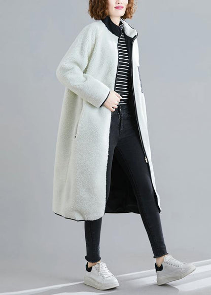 Natural zippered patchwork Plus Size tunics white box women coats - SooLinen