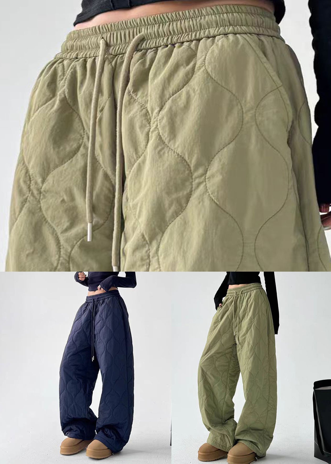 Pantalones anchos de algodón con diseño original de la Marina y cintura elástica.