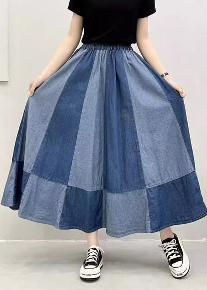 Navy Patchwork Denim Pant Skirts Oversized Exra Large Hem Summer