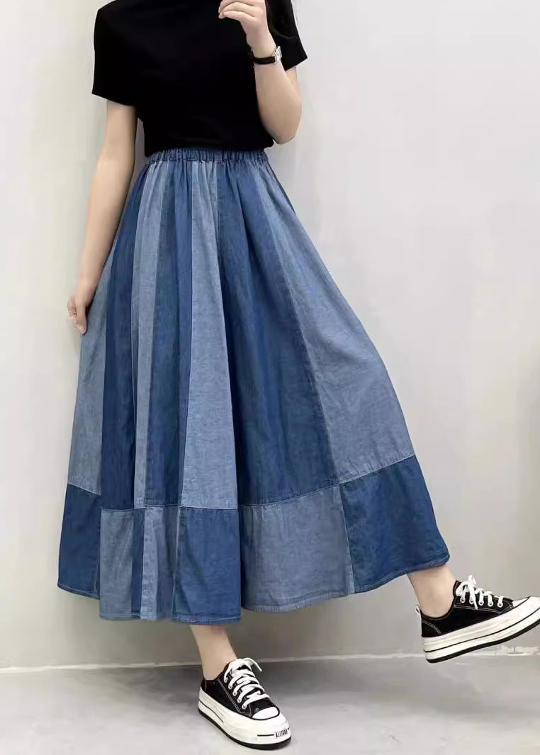 Navy Patchwork Denim Pant Skirts Oversized Exra Large Hem Summer